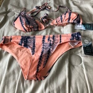 Eidon Surf Tie-Dye Bikini Set in Peach and blue small top xsmall bottoms